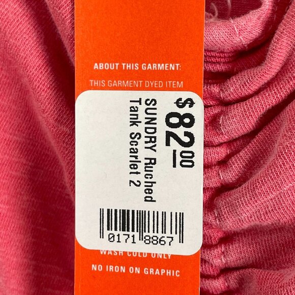 NEW $82 SUNDRY Tank Top Womens 2 Medium Pigment Scarlet Ruched Sleeveless Shirt - Picture 5 of 11